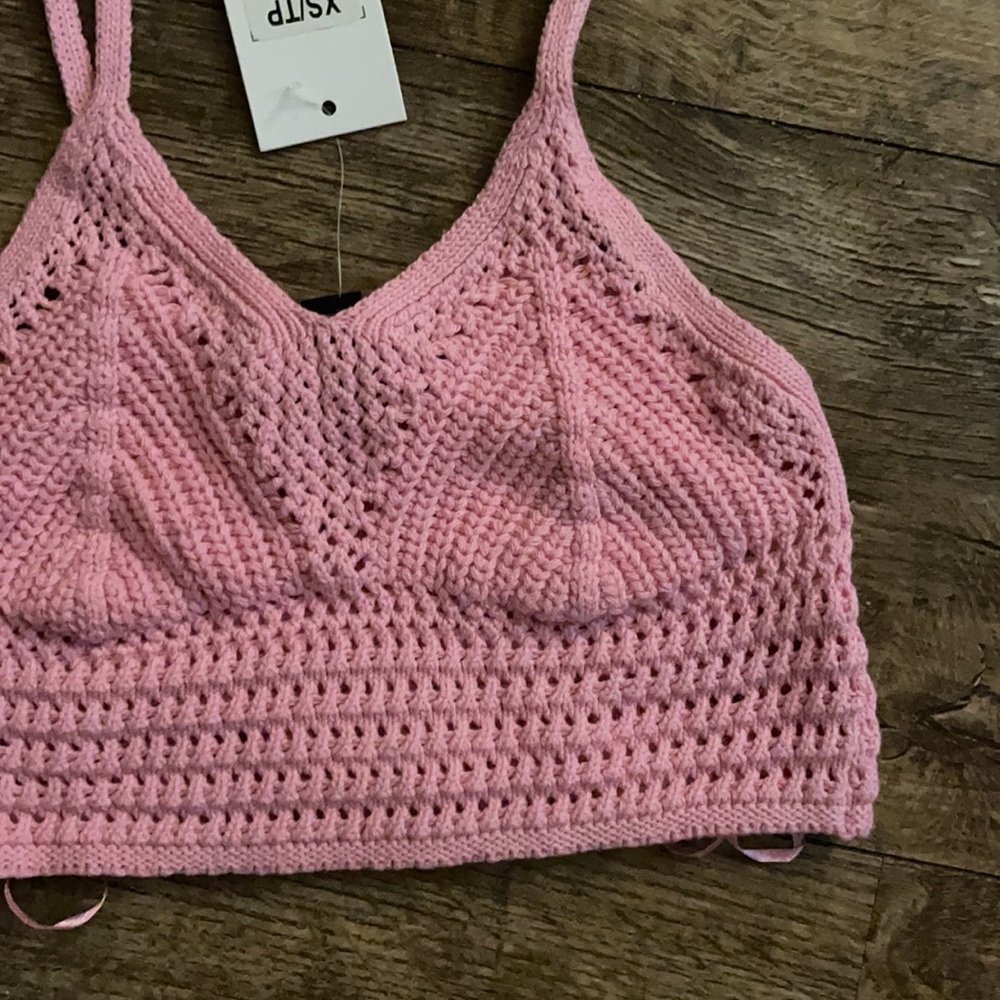 NWT STREETWEAR SOCIETY Cute Pink Crochet/Knitted Crop Top - Picture 9 of 15